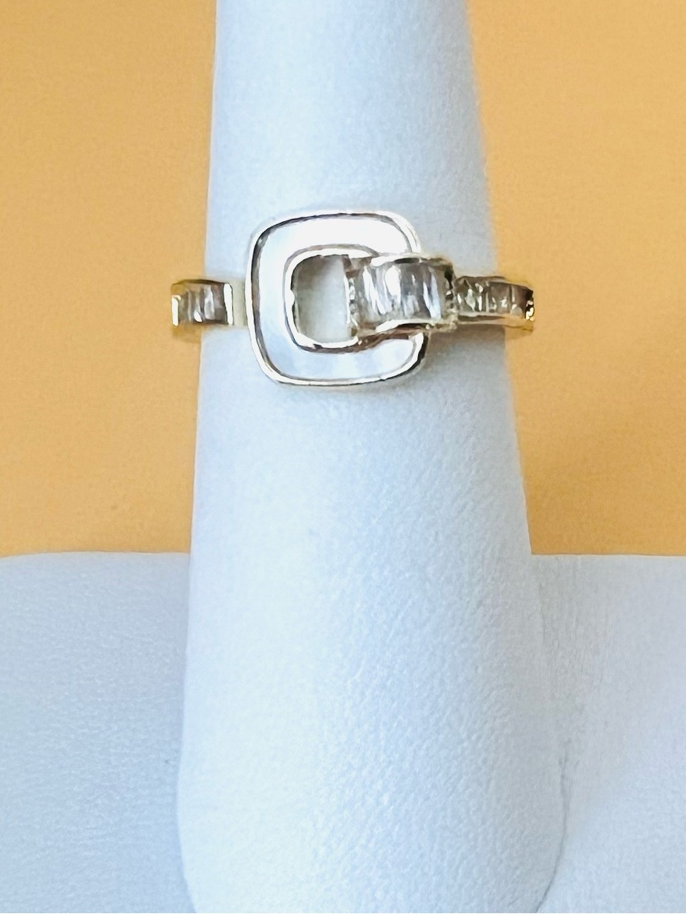 14K Gold plated Clear CZ enamel Ring size 6.5